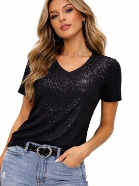 Black Sequin Embellished V-
Neck Top Medium Subtle Sparkle
Party Night